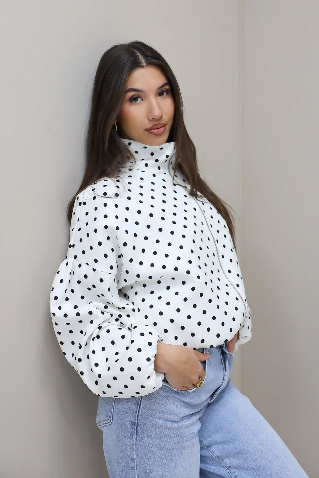 Ballon Jas Polka Dot Wit