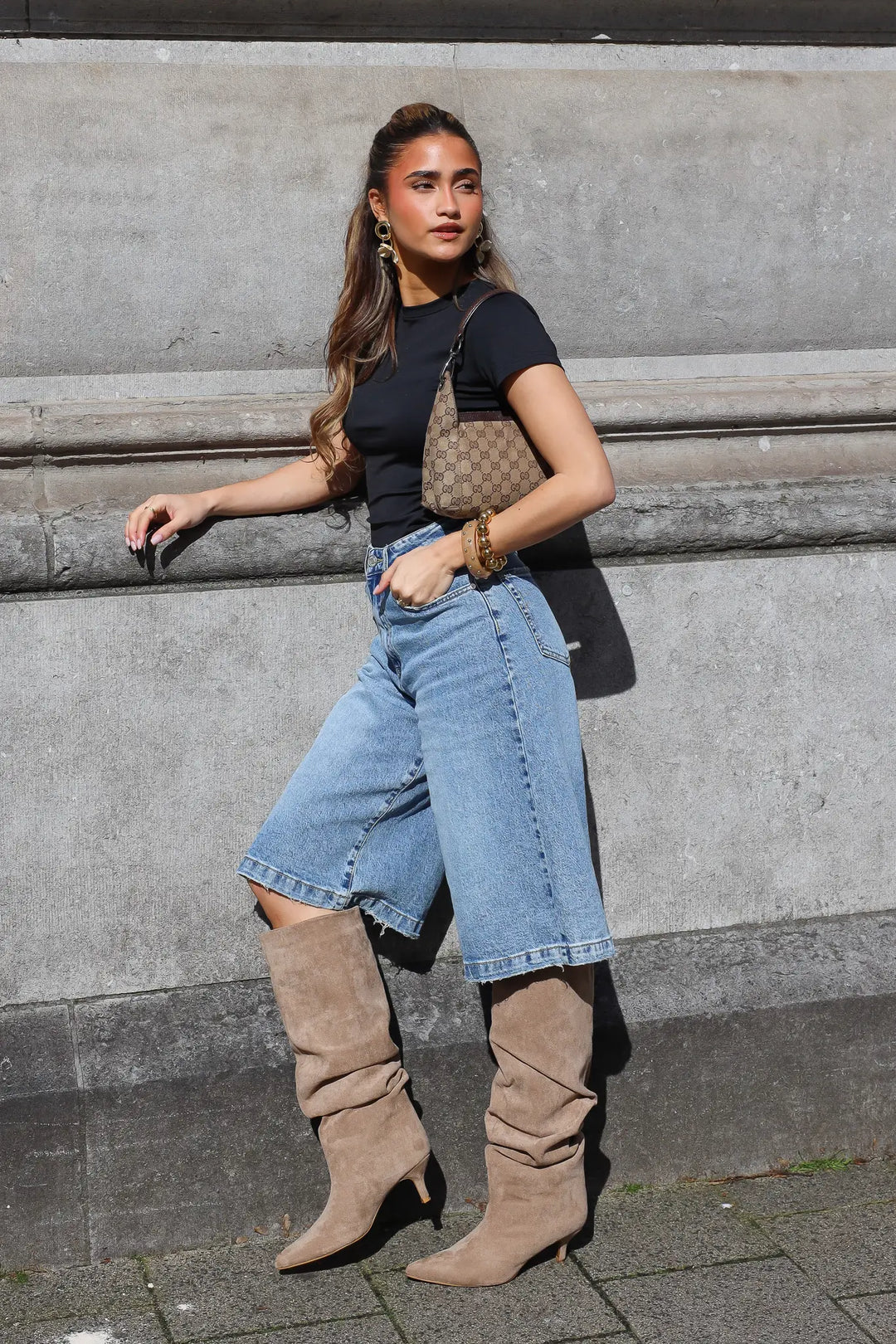 Slouchy Suede Look Laarzen Beige