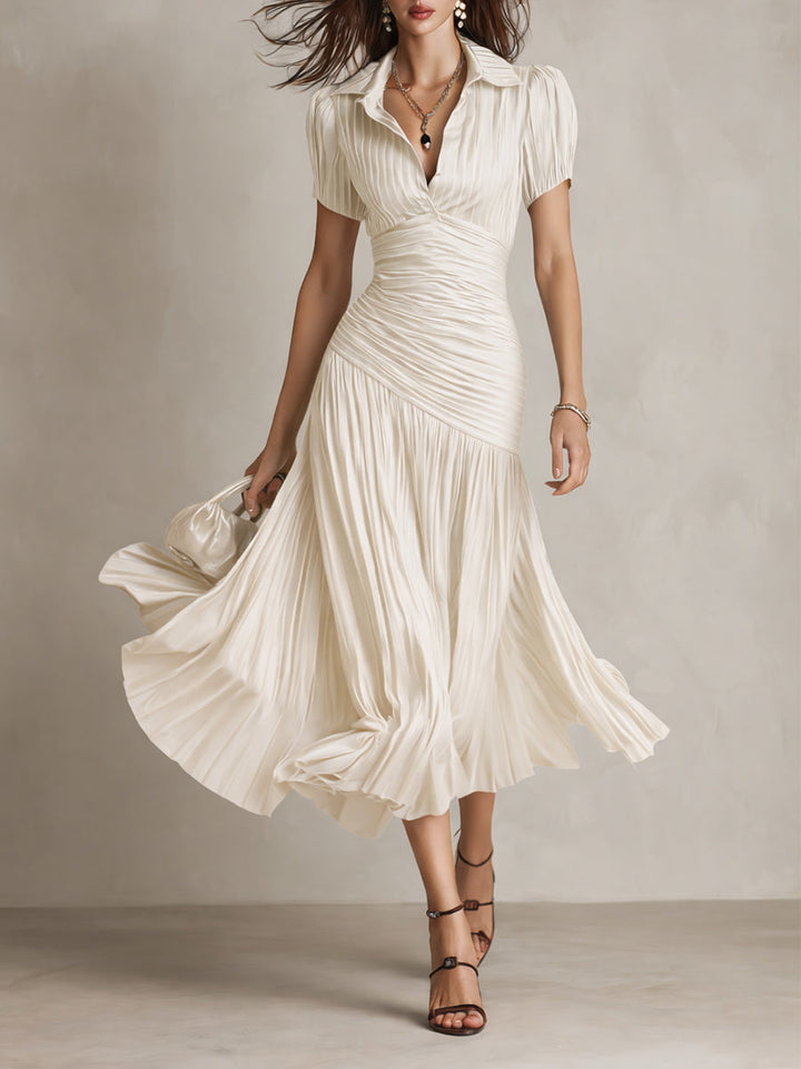 Adriana | Robe midi satinée à rayures rétro