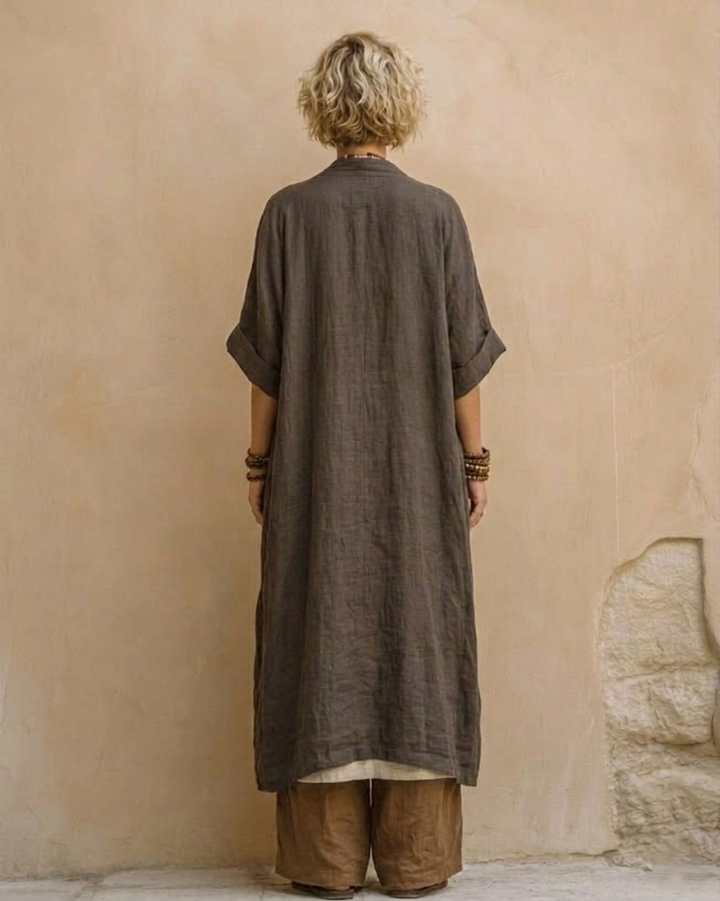 Juliette | Ensemble trois pièces nomade bohème gris foncé et marron à motif tribal